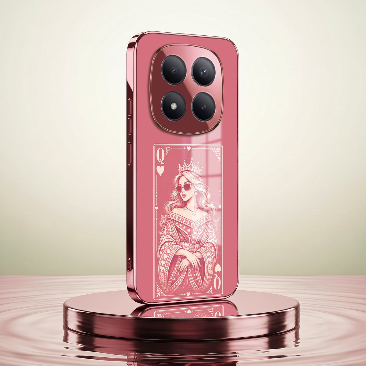 Redmi Note 15 Pro+ 5G Luxury Royal Queen Pink Electroplated Glass Phone Back Case