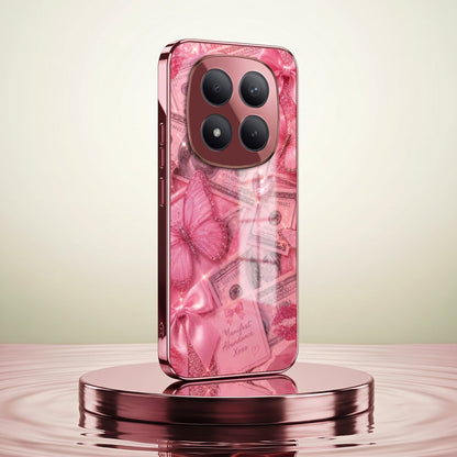 Redmi Note 15 Pro+ 5G Luxury Dollar Butterfly Pink Electroplated Glass Phone Back Case