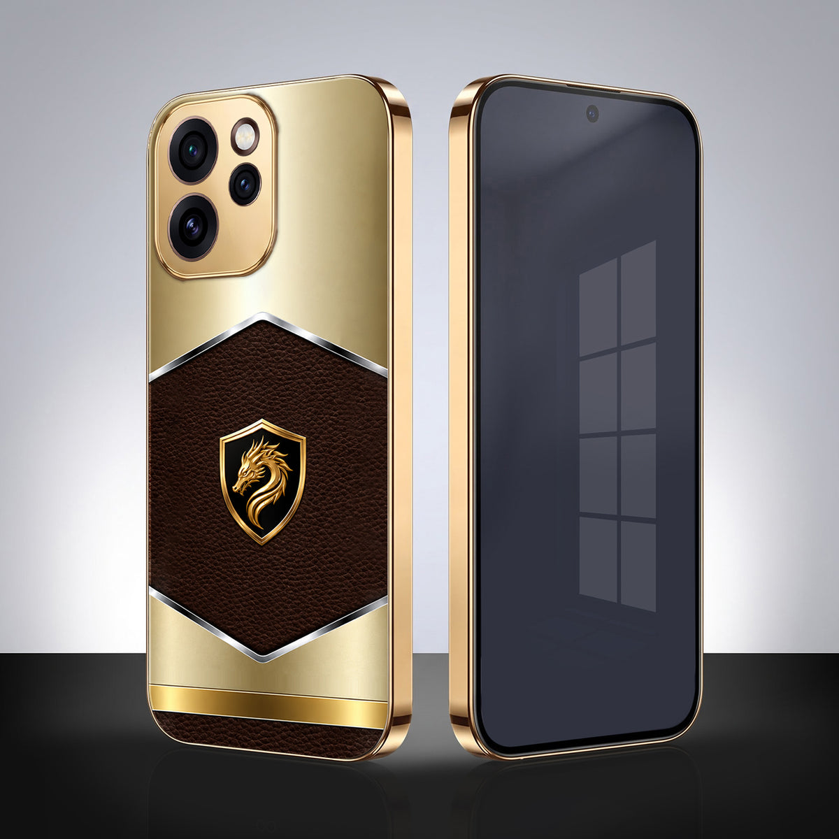 Oppo Reno 15 Pro Mini 5G Dragon Crest Gold Electroplated Glass Phone Back Case