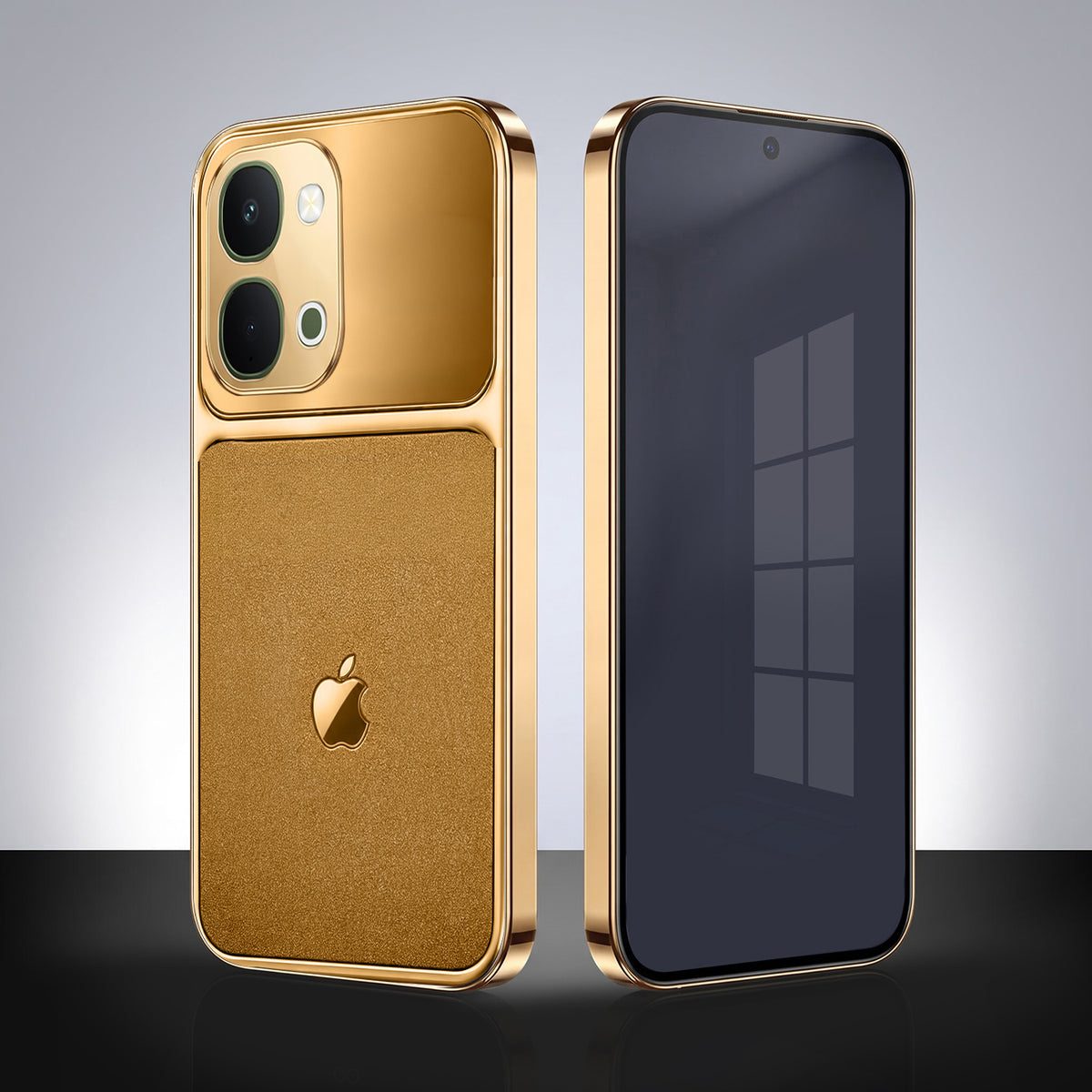 Vivo T5x 5G Royal Touch Apple Gold Electroplated Glass Phone Back Case