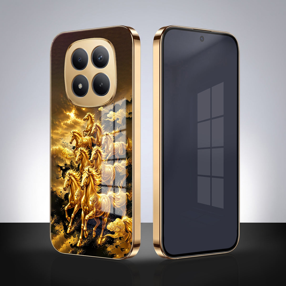 Redmi Note 15 Pro+ 5G Celestial Seven Horses Gold Electroplated Glass Phone Back Case