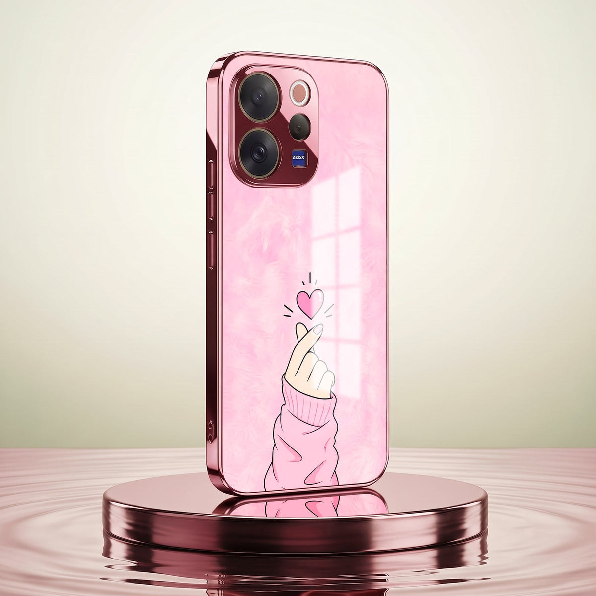 Vivo V70 5G Luxury Heart Pink Electroplated Glass Phone Back Case