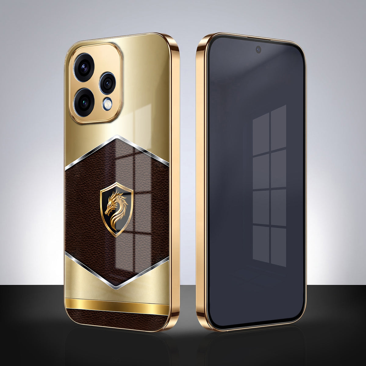Oppo Reno 15 5G Dragon Crest Gold Electroplated Glass Phone Back Case