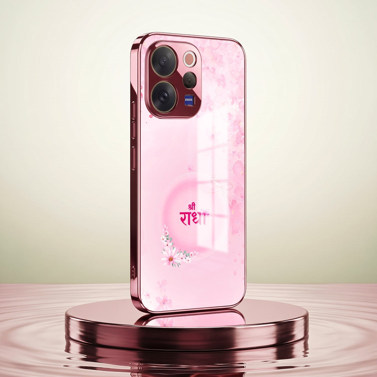 Vivo V70 5G Luxury Shree Radha Pink Electroplated Glass Phone Back Case