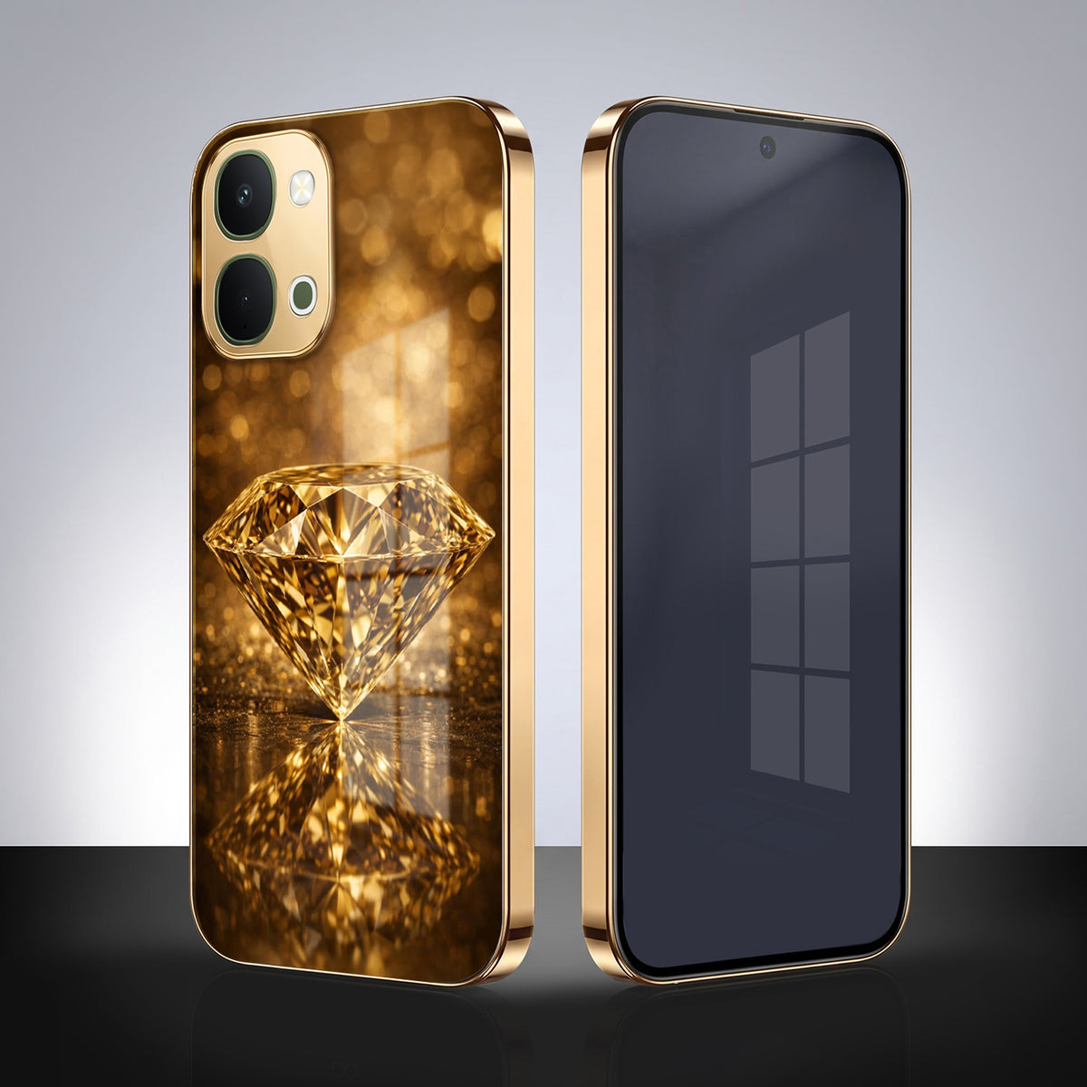 Vivo T5x 5G Golden Diamond Gold Electroplated Glass Phone Back Case