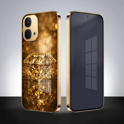 Vivo T5x 5G Golden Diamond Gold Electroplated Glass Phone Back Case