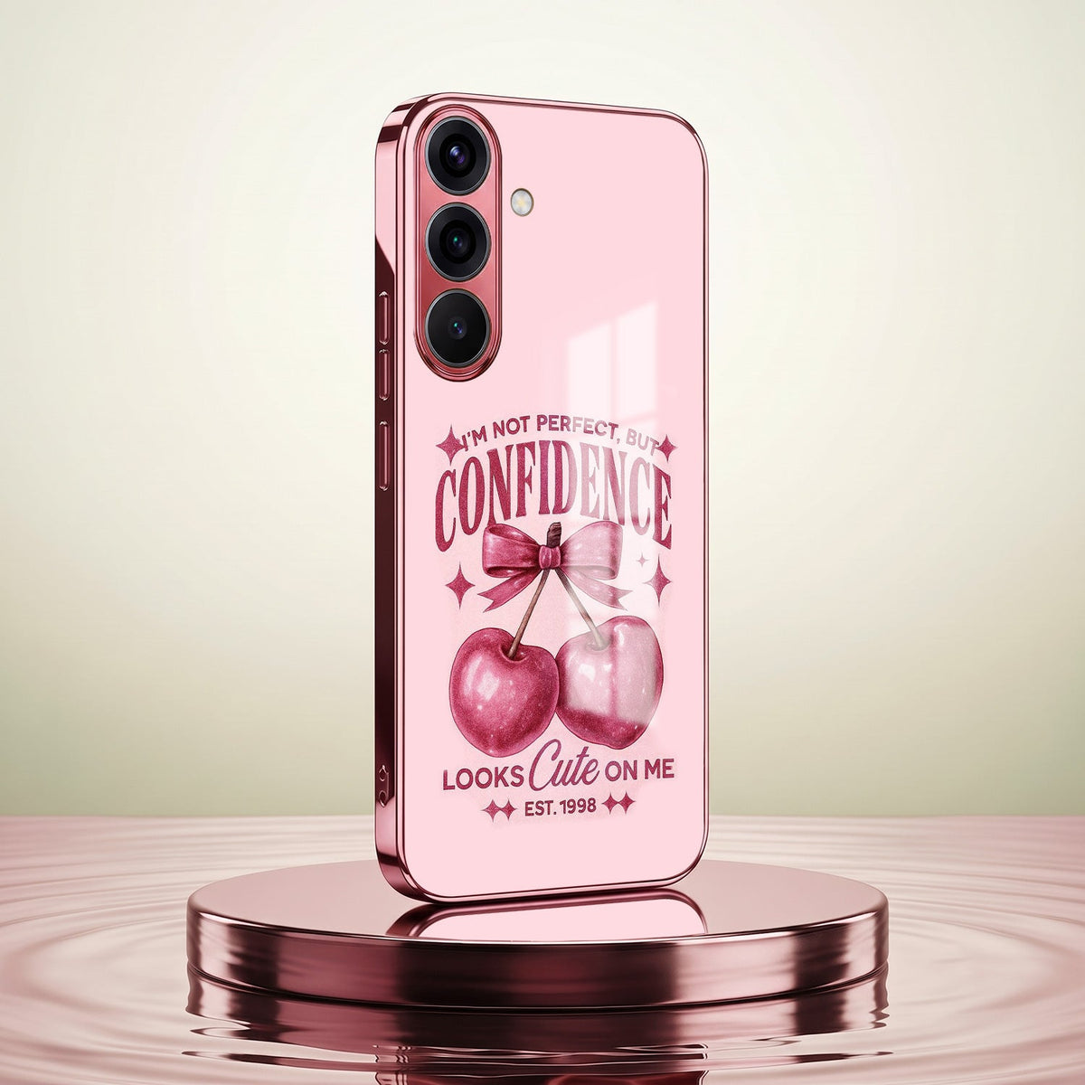 Samsung Galaxy A36 5G Luxury Cherry Bow Pink Electroplated Glass Phone Back Case