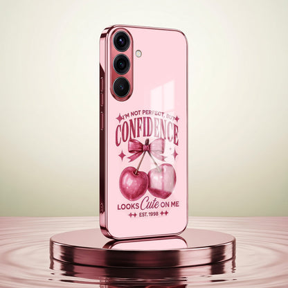 Samsung Galaxy A36 5G Luxury Cherry Bow Pink Electroplated Glass Phone Back Case