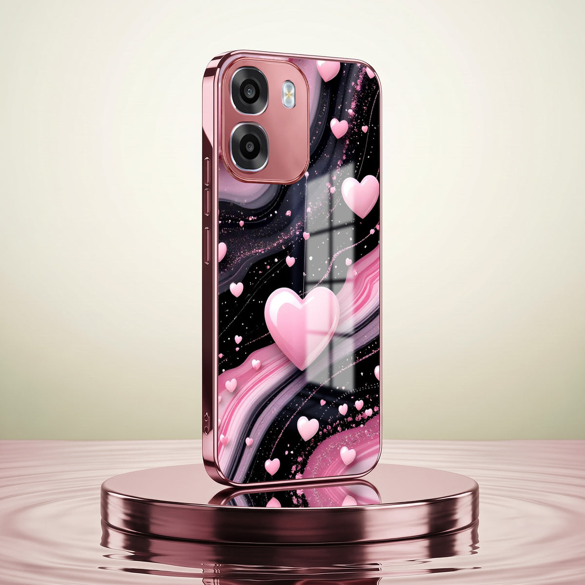 Oppo K14 5G Love Sparkle Pink Electroplated Glass Phone Back Case