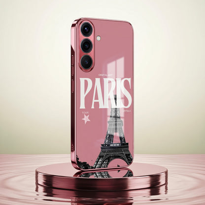 Samsung Galaxy A36 5G Luxury Paris Tower Pink Electroplated Glass Phone Back Case