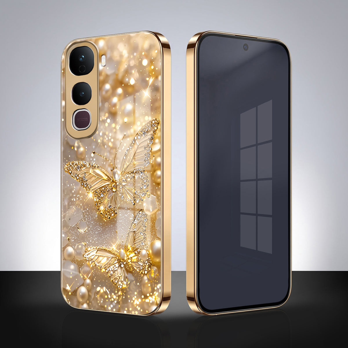 Vivo Y400 Pro 5G Golden Butterfly Gold Electroplated Glass Phone Back Case