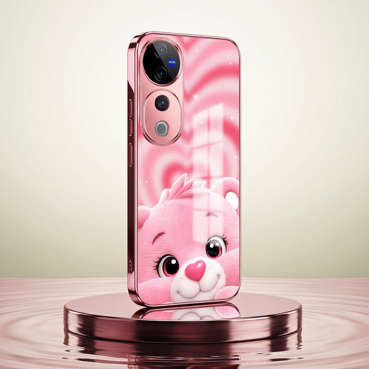 Vivo V40 Pro 5G Luxury Cute Teddy Pink Electroplated Glass Phone Back Case