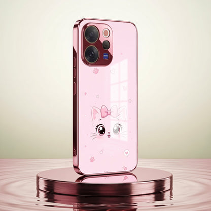 Vivo V70 5G Luxury Cute Cat Pink Electroplated Glass Phone Back Case