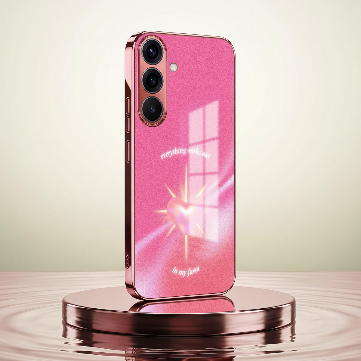 Samsung Galaxy A56 5G Luxury Glowing Heart Pink Electroplated Glass Phone Back Case