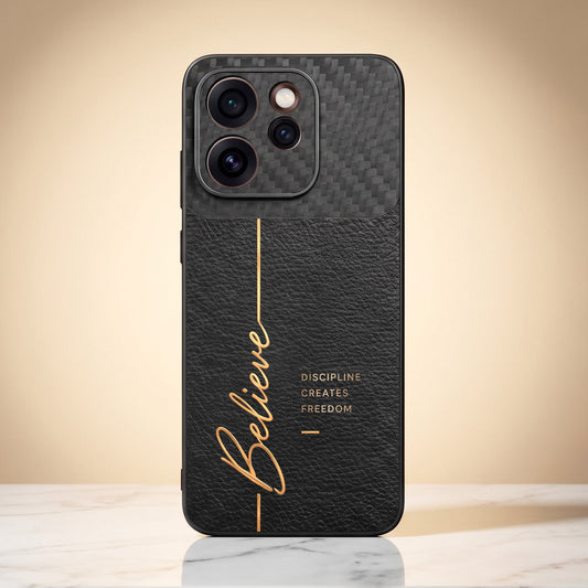 Oppo Reno 15 Pro Mini 5G Belive Quote Carbon Fiber Leather Hybrid Back Case