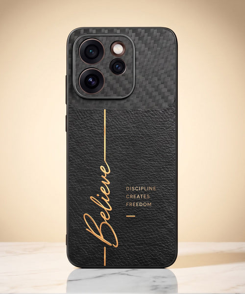 Oppo Reno 15 Pro Mini 5G Belive Quote Carbon Fiber Leather Hybrid Back Case