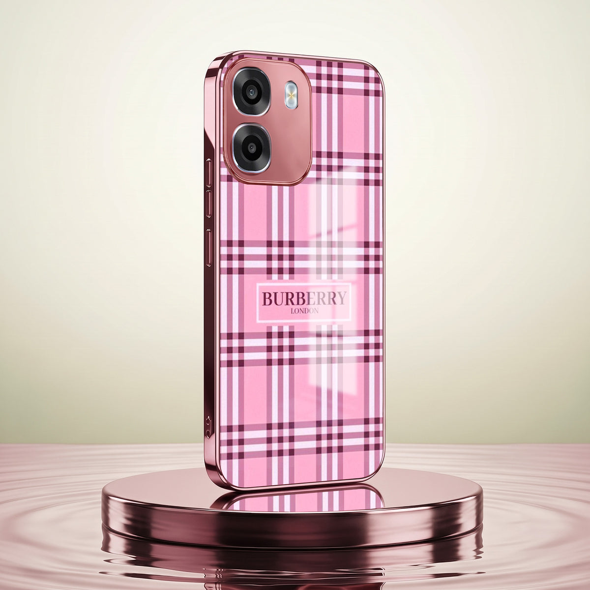 Oppo K14 5G Burberry Classic Pink Electroplated Glass Phone Back Case