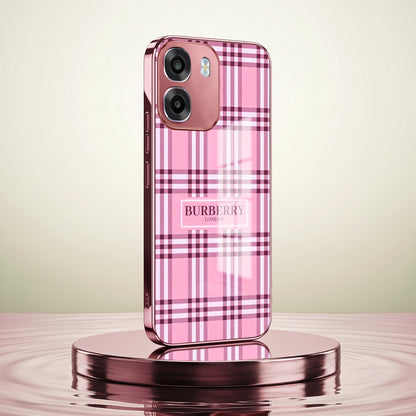 Oppo K14 5G Burberry Classic Pink Electroplated Glass Phone Back Case