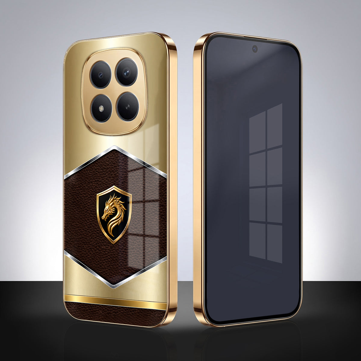 Redmi Note 15 Pro+ 5G Dragon Crest Gold Electroplated Glass Phone Back Case