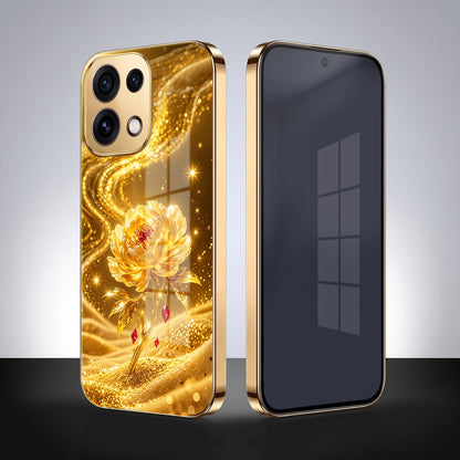 Oppo Reno 16C 5G Golden Rose Elegance Gold Electroplated Glass Phone Back Case