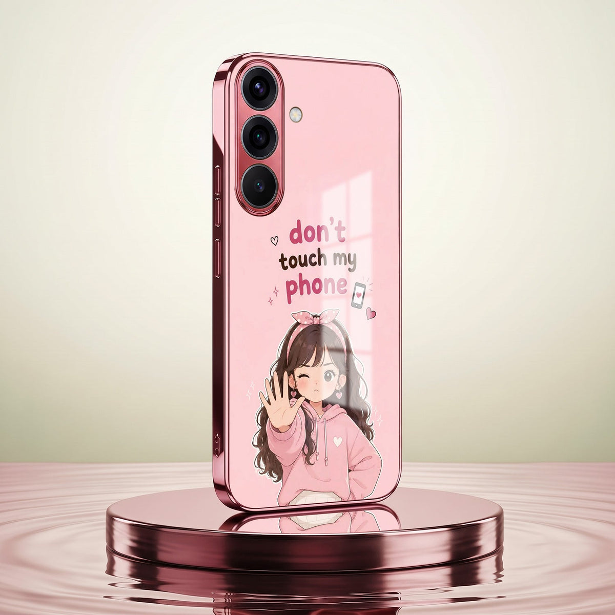 Samsung Galaxy A56 5G Luxury Anime Girl Pink Electroplated Glass Phone Back Case