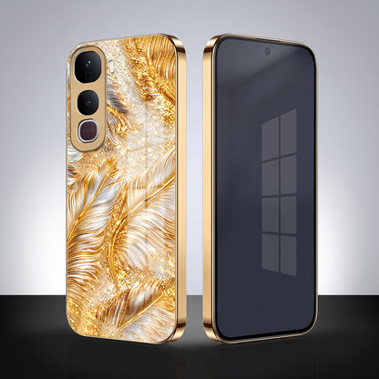 Vivo Y400 Pro 5G Golden Feather Marble Gold Electroplated Glass Phone Back Case