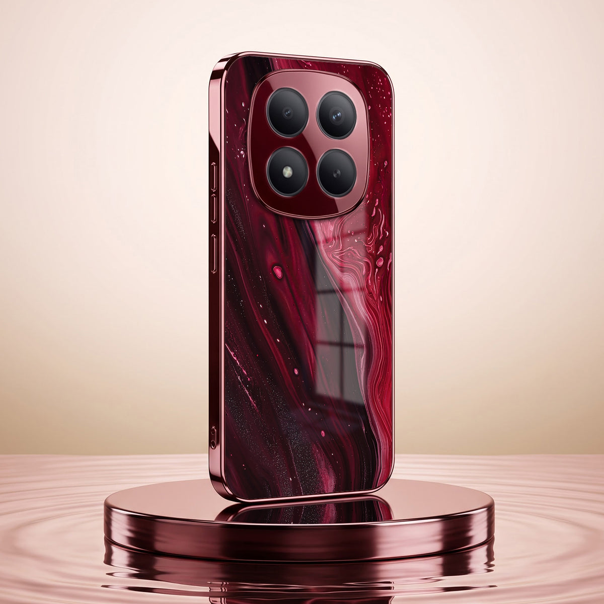 Redmi Note 15 Pro Plus 5G Marble Burgundy Electroplated Glass Back Case