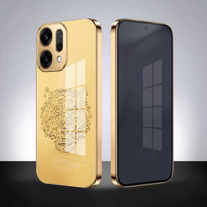 Oppo Reno 14 5G Golden Tiger Face Gold Electroplated Glass Phone Back Case