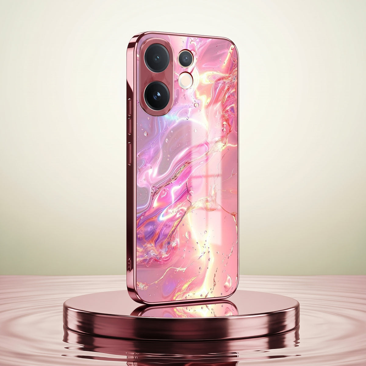 Vivo V60 5G Pearl Aurora Pink Electroplated Glass Phone Back Case