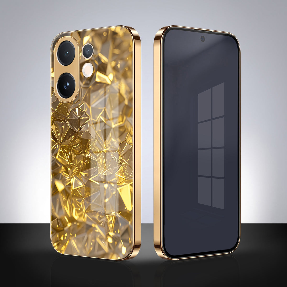 Vivo V60 5G Golden Diamond Shatter Gold Electroplated Glass Phone Back Case