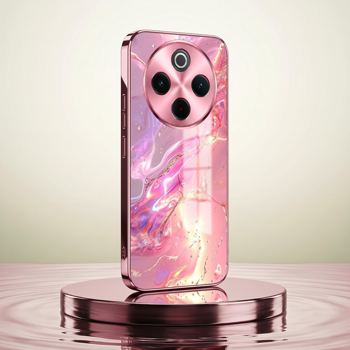 Vivo T4 5G Pearl Aurora Pink Electroplated Glass Phone Back Case