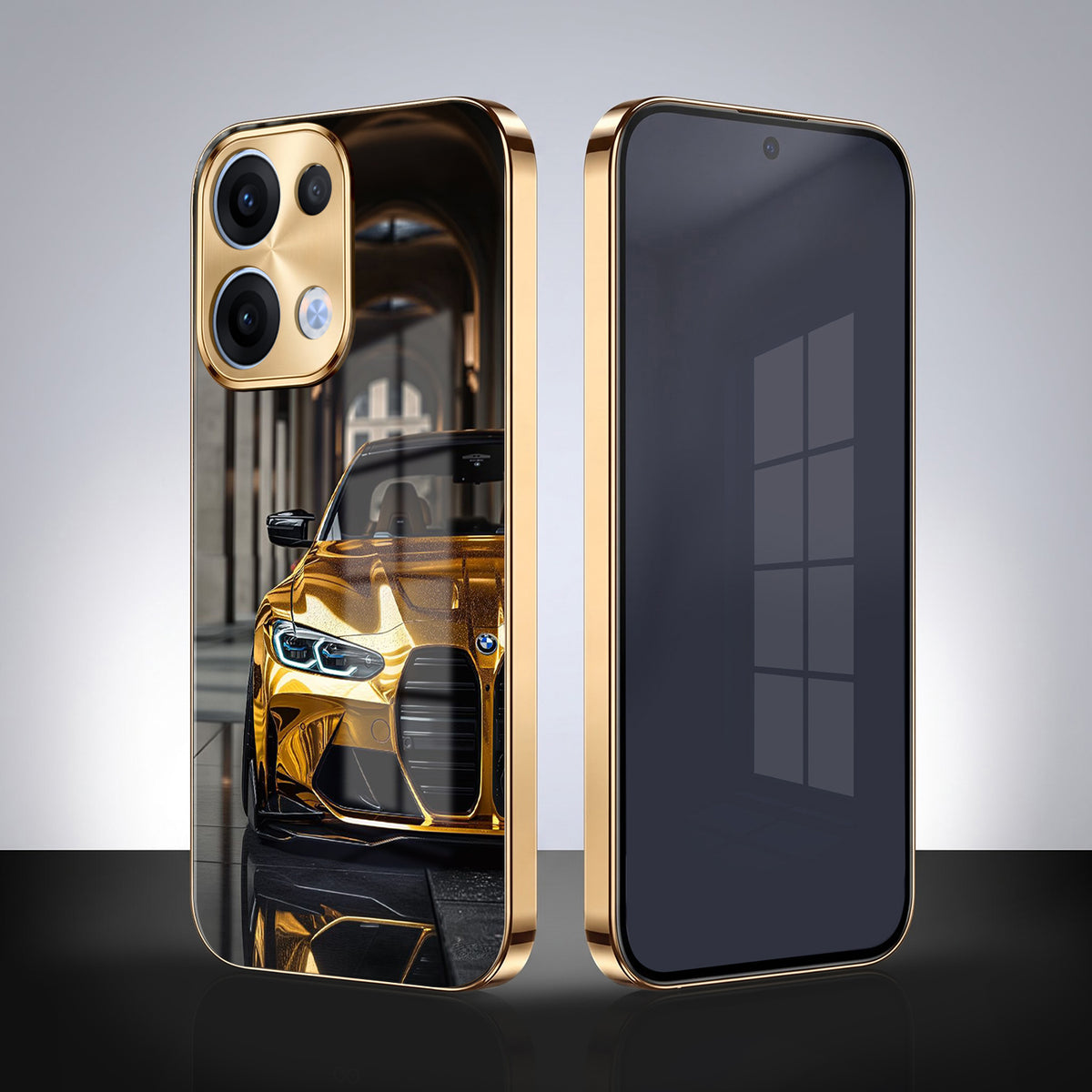 Oppo Reno 13 5G Golden BMW Gold Electroplated Glass Phone Back Case