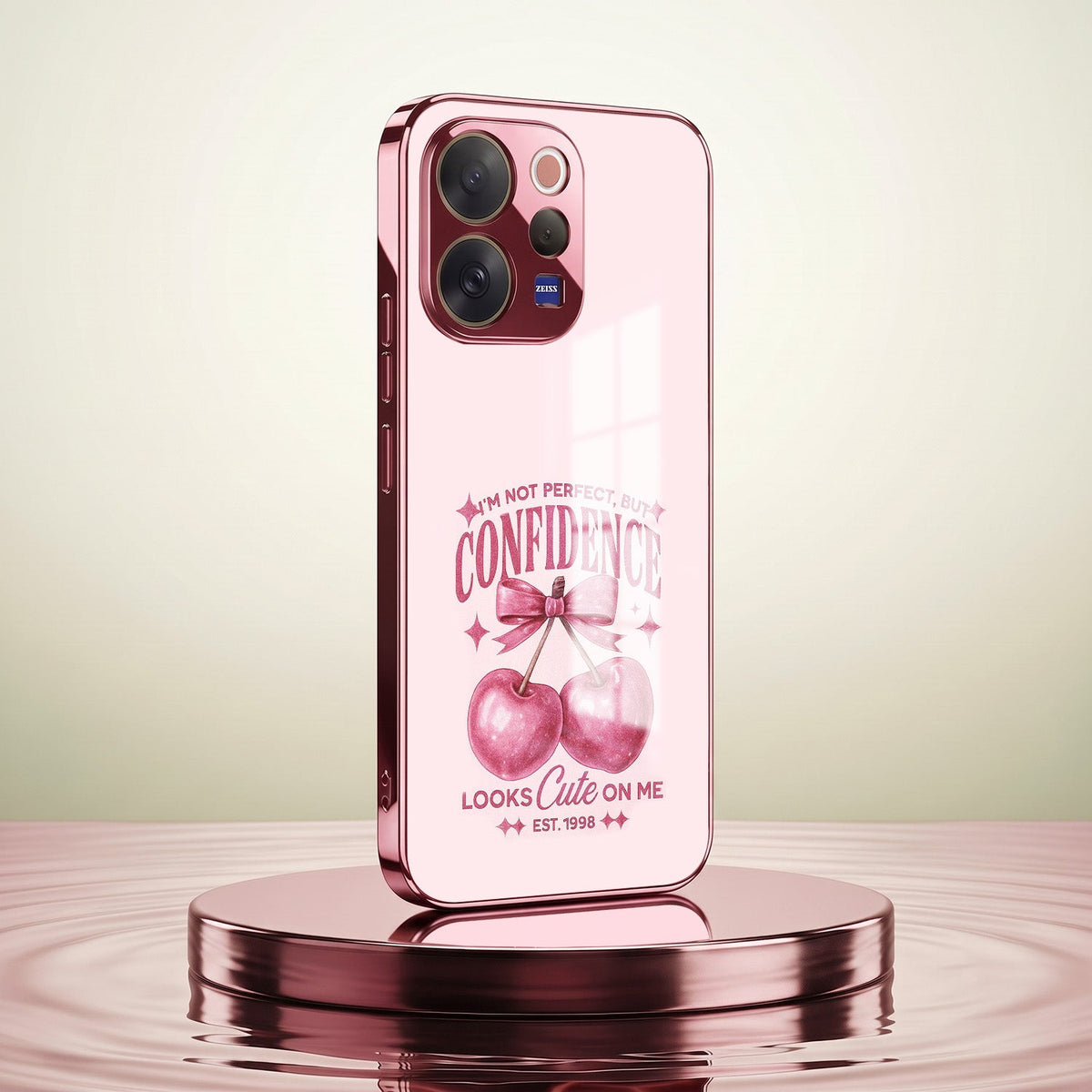 Vivo V70 5G Luxury Cherry Bow Pink Electroplated Glass Phone Back Case