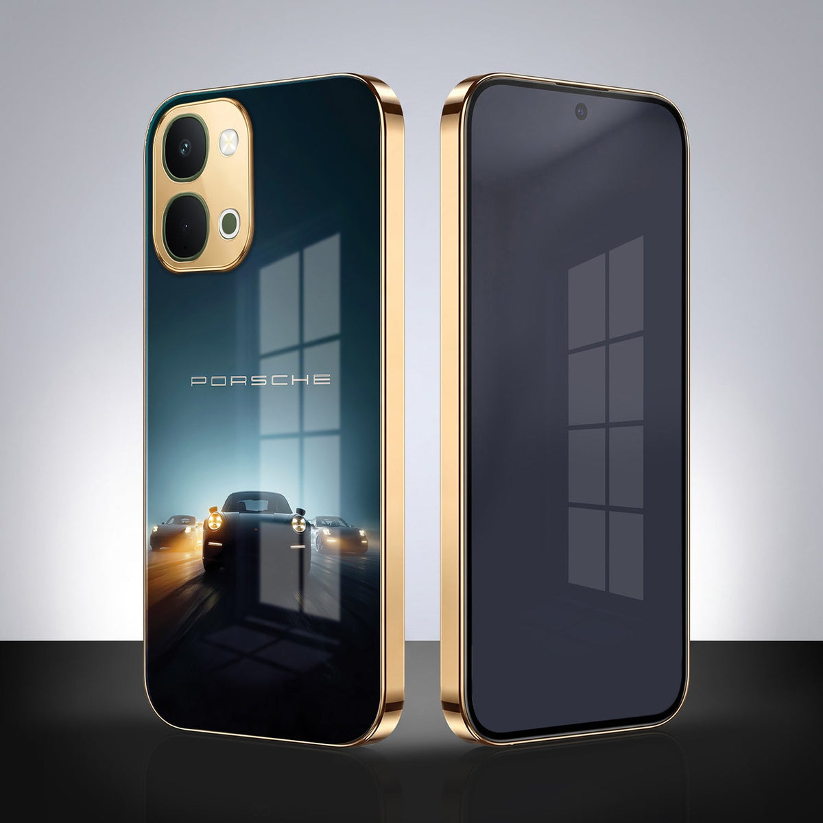 Vivo T5x 5G Porsche Luxury Gold Electroplated Glass Phone Back Case