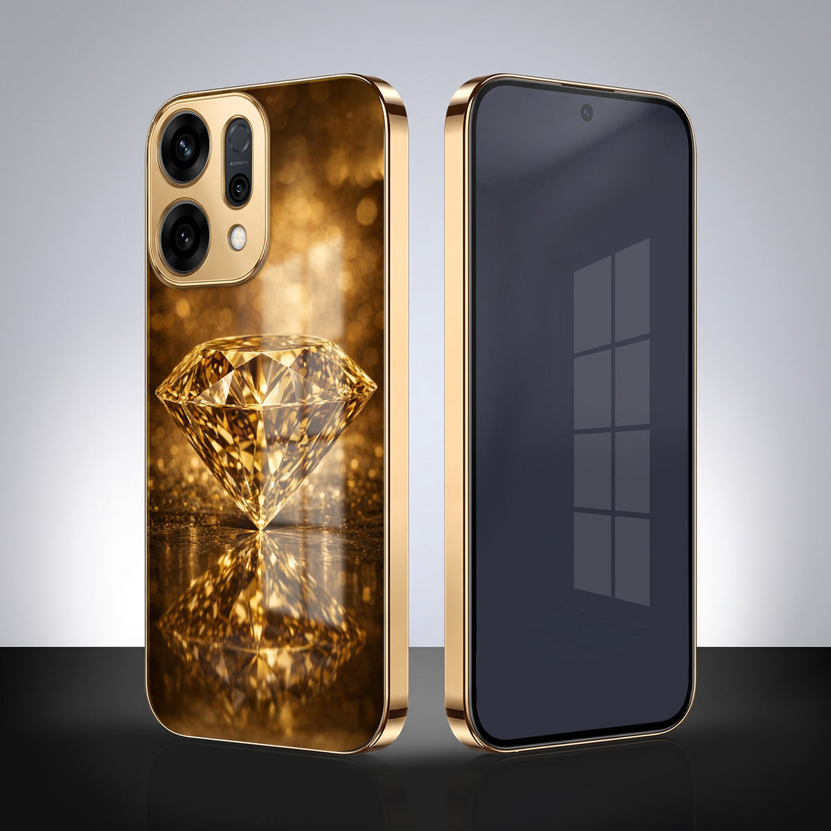 Oppo Reno 14 5G Golden Diamond Gold Electroplated Glass Phone Back Case