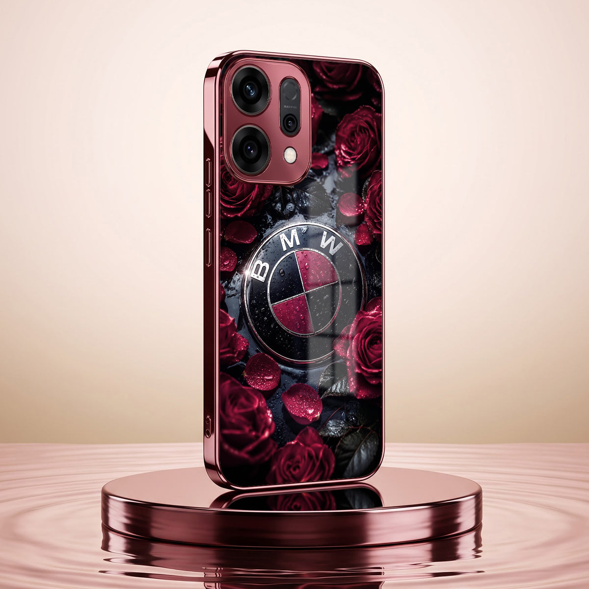 Oppo Reno 14 5G BMW Logo Burgundy Electroplated Glass Back Case
