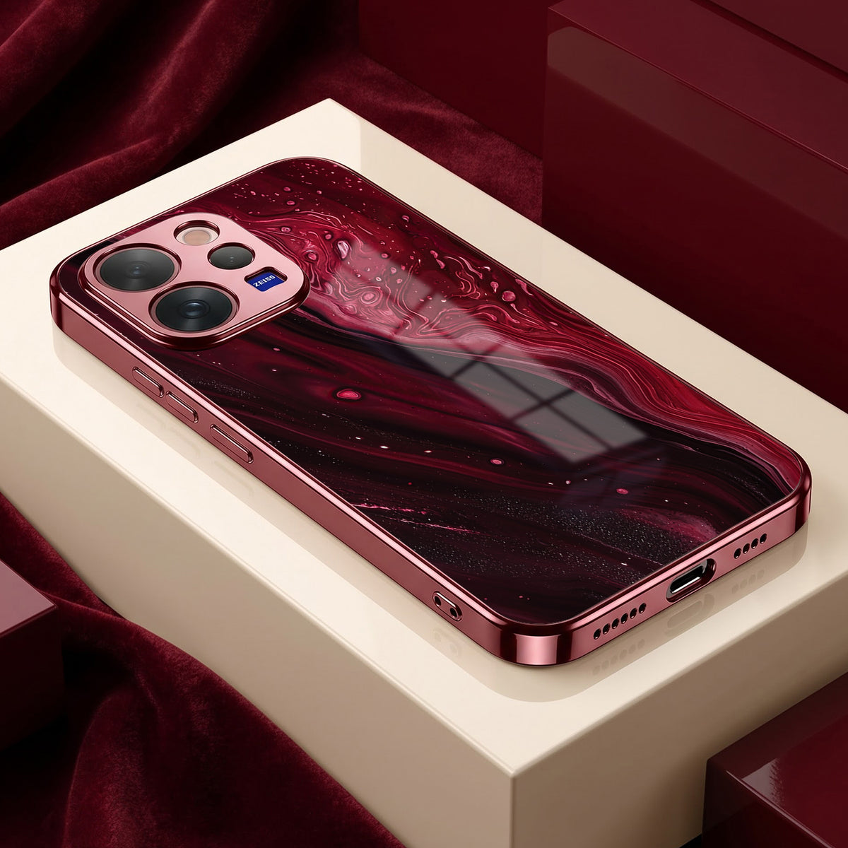 Vivo V70 5G Marble Burgundy Electroplated Glass Back Case