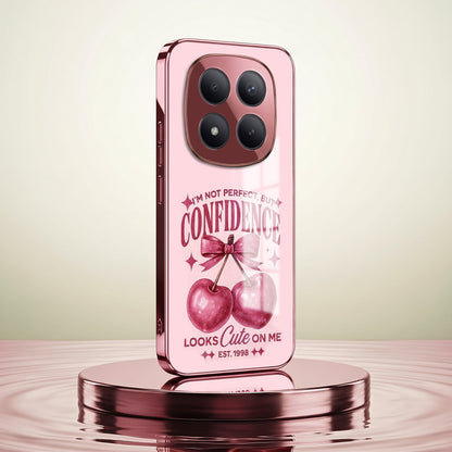 Redmi Note 15 Pro+ 5G Luxury Cherry Bow Pink Electroplated Glass Phone Back Case