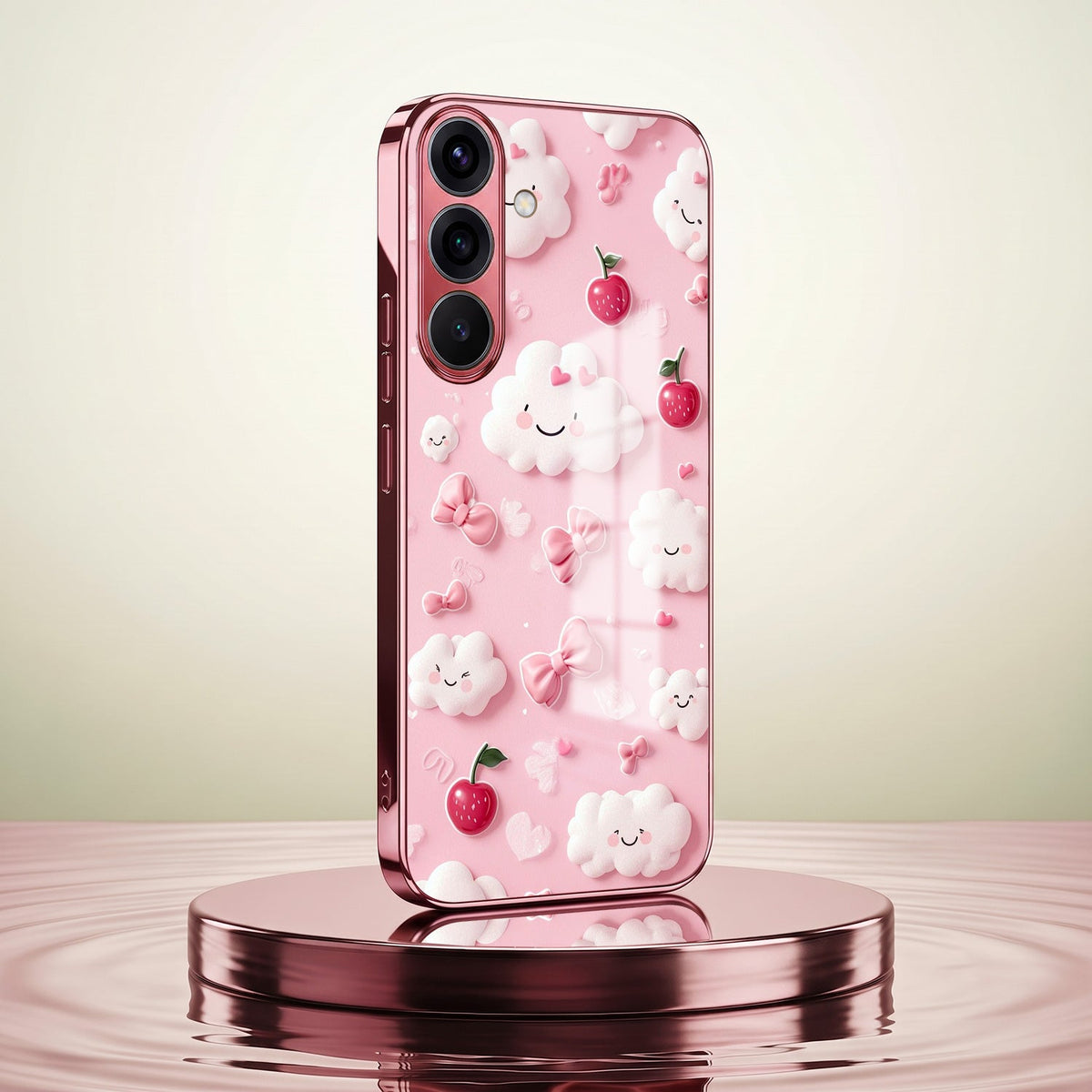 Samsung Galaxy A36 5G Luxury 3D Clouds Pink Electroplated Glass Phone Back Case
