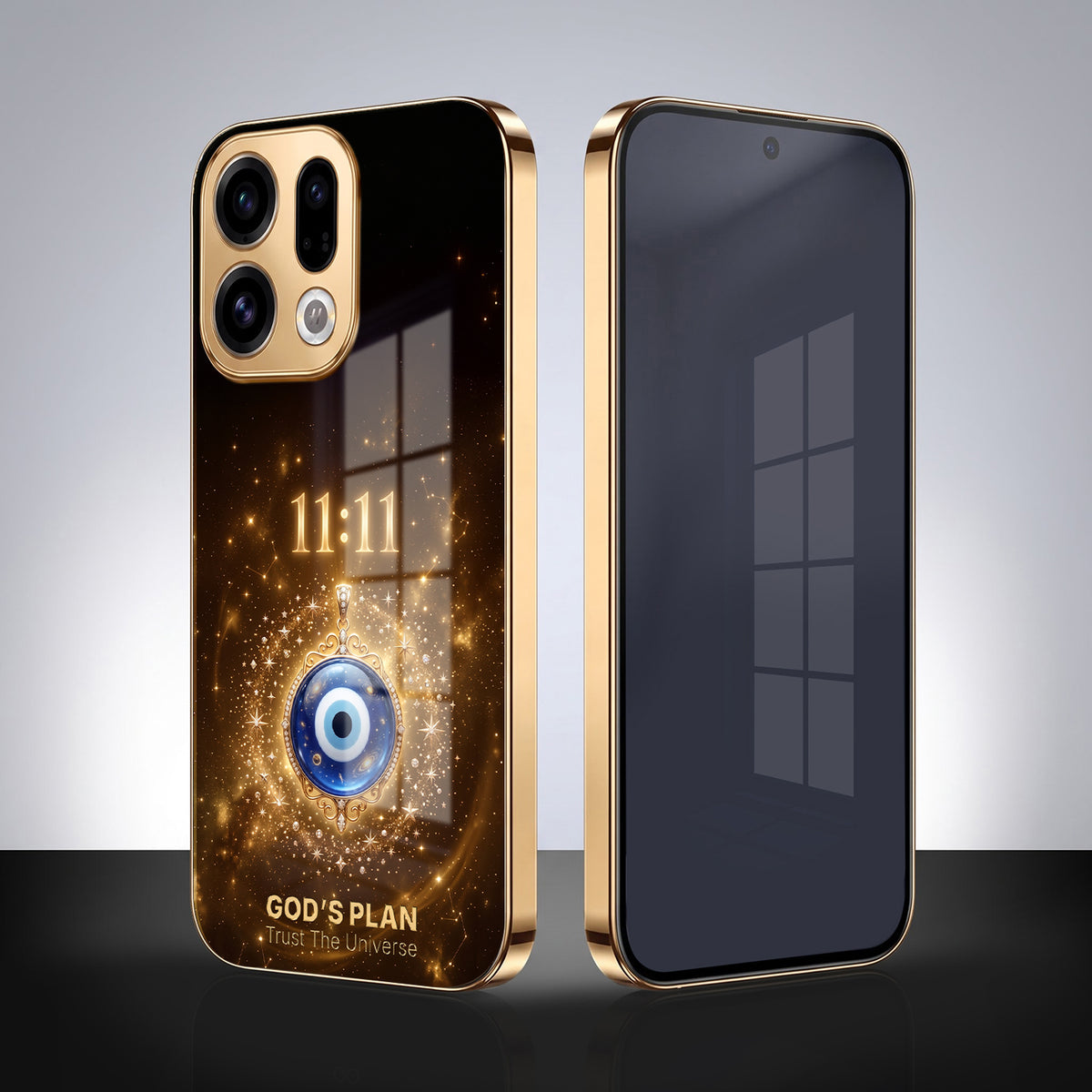 Oppo Find X9 5G God’s Plan Evil Eye Gold Electroplated Glass Phone Back Case