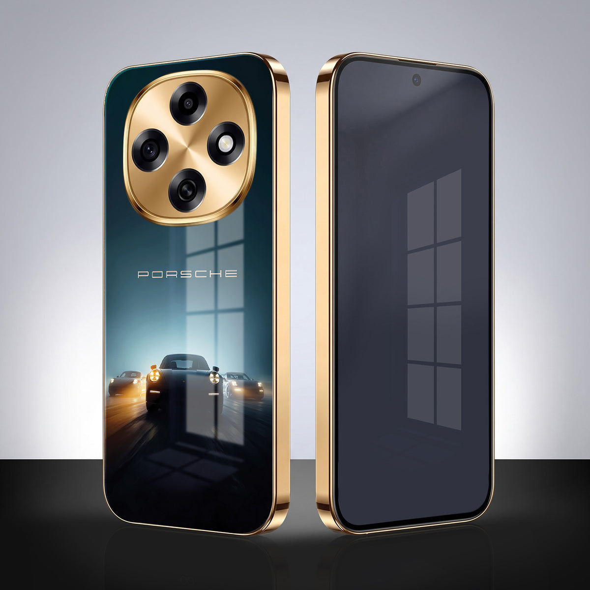 OPPO F31 Pro 5G Porsche Luxury Gold Electroplated Glass Phone Back Case