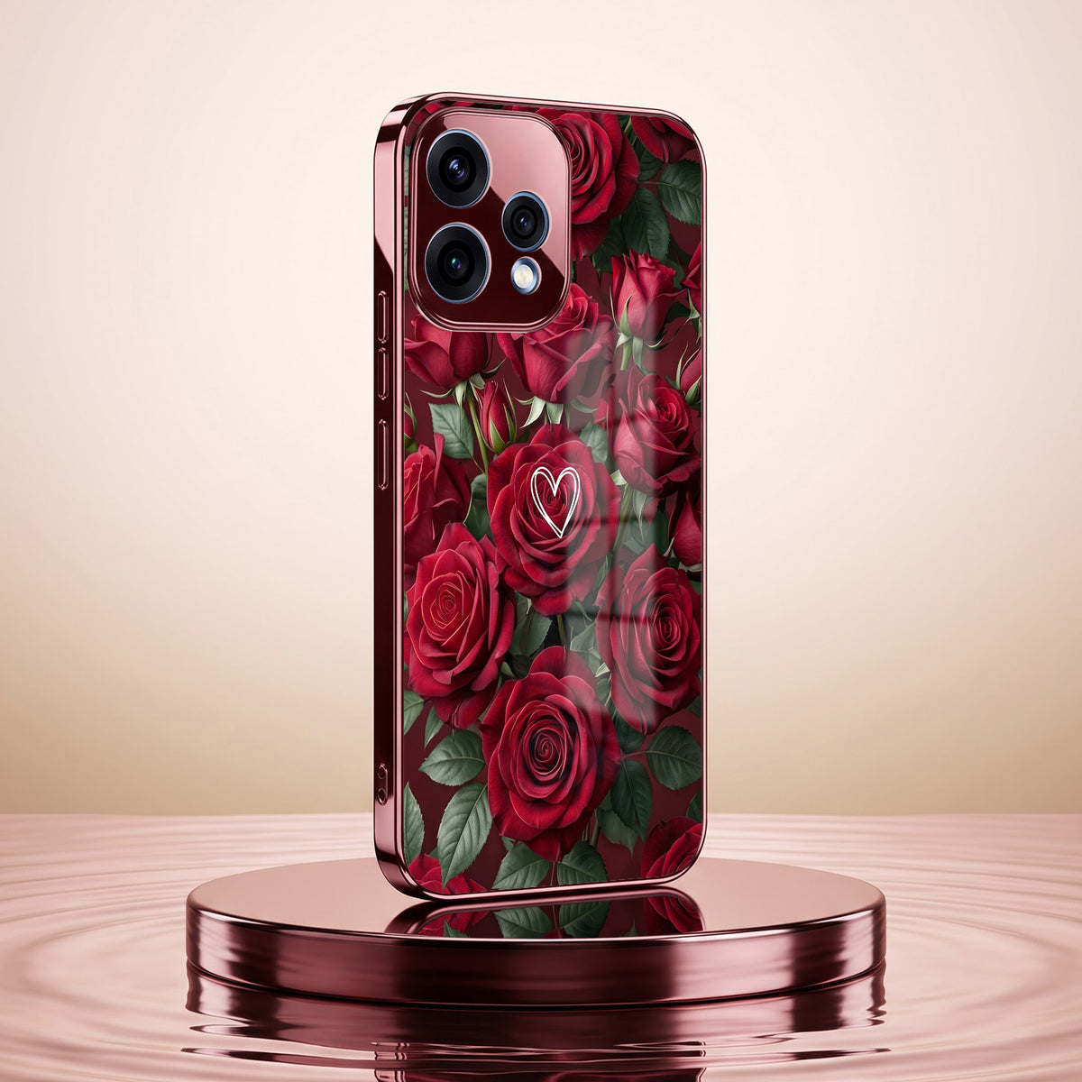 Oppo Reno 15 5G Rose Heart Burgundy Electroplated Glass Back Case