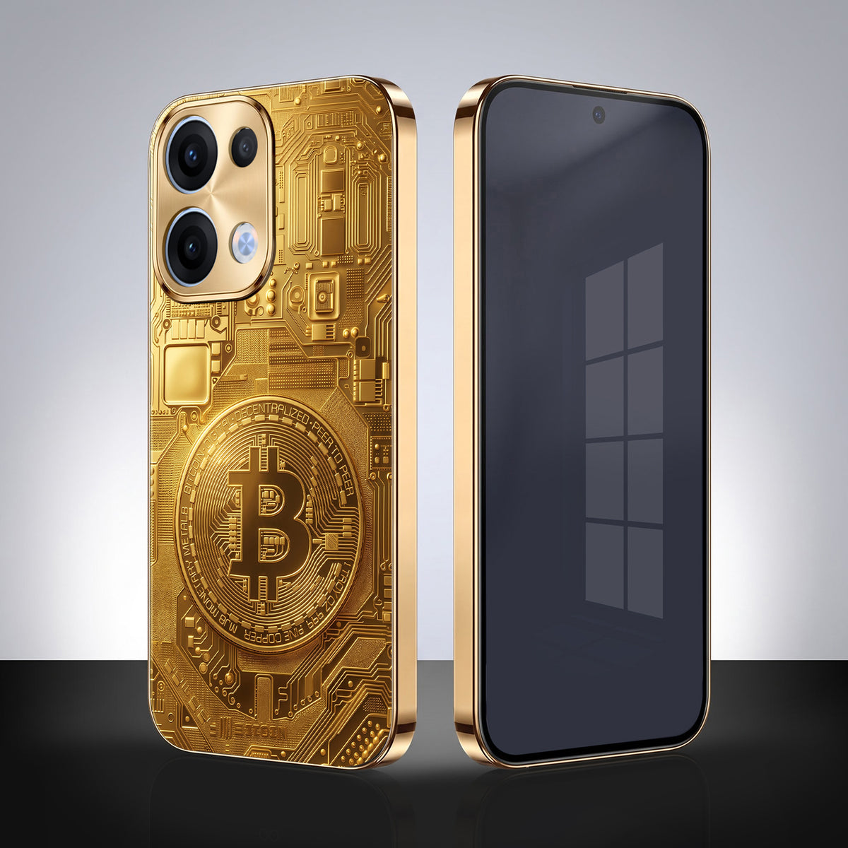Oppo Reno 13 5G Bitcoin Gold Electroplated Glass Phone Back Case