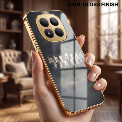 Redmi Note 15 Pro+ 5G Running Horses Gold Electroplated Glass Phone Back Case