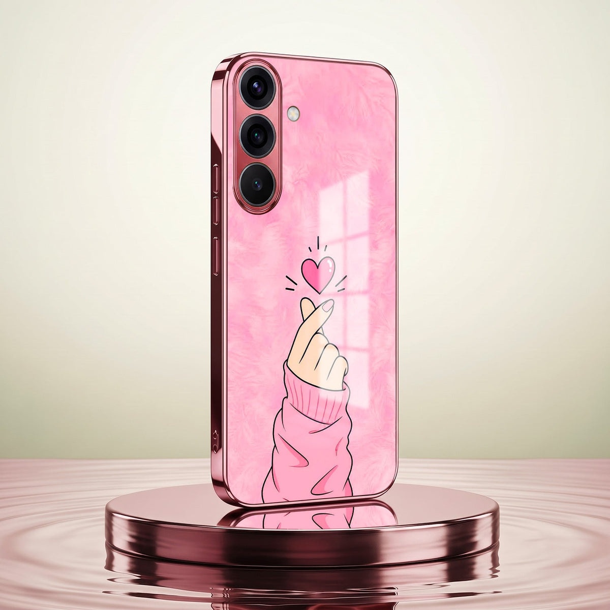 Samsung Galaxy A56 5G Luxury Heart Pink Electroplated Glass Phone Back Case
