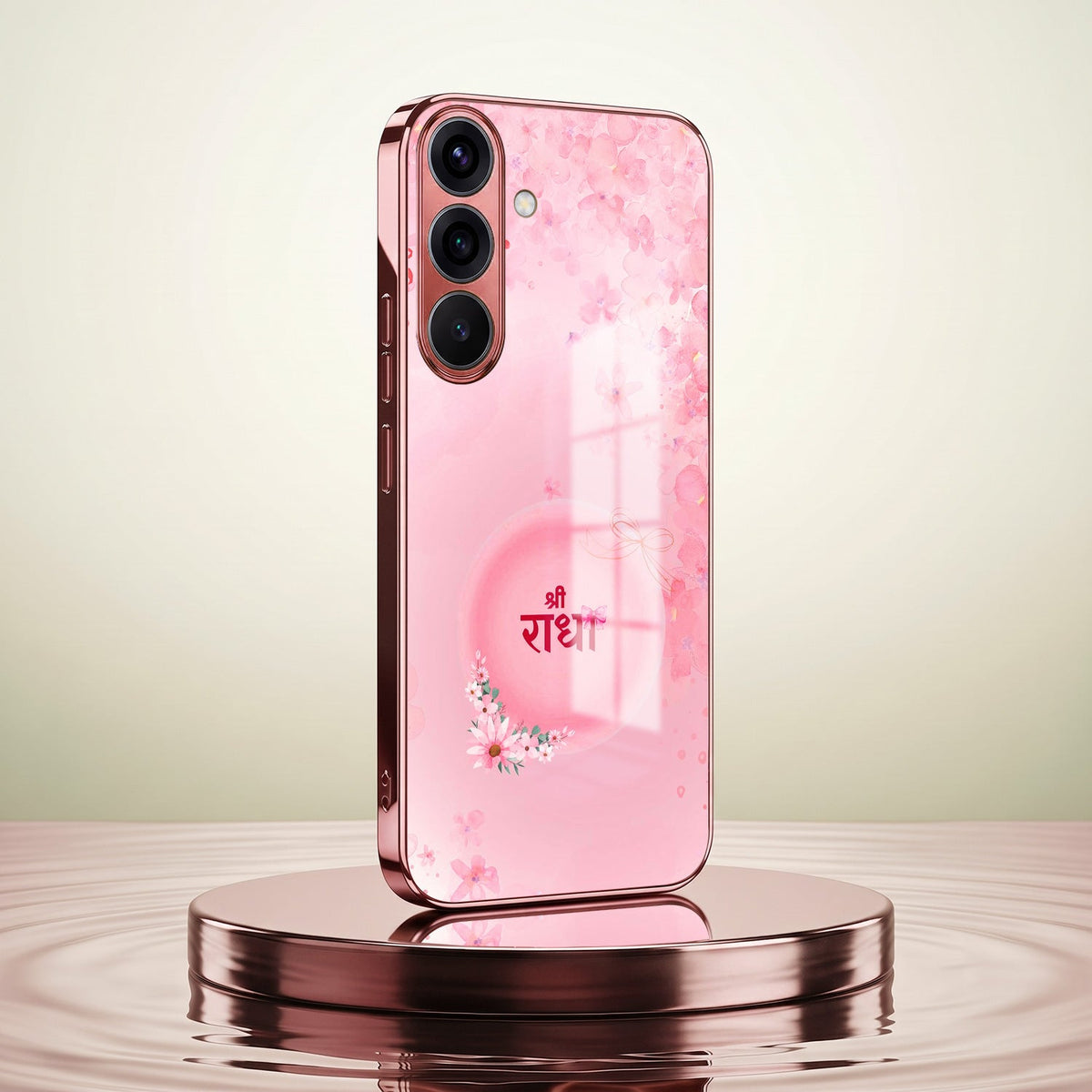 Samsung Galaxy A56 5G Luxury Shree Radha Pink Electroplated Glass Phone Back Case