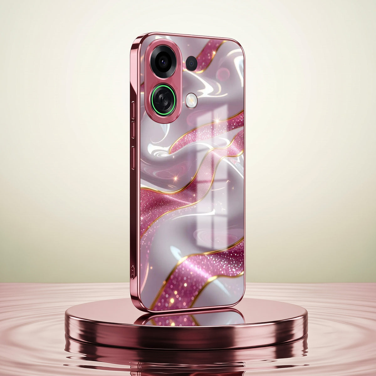 Oppo K13 Turbo 5G Pearl Marble Pink Electroplated Glass Phone Back Case