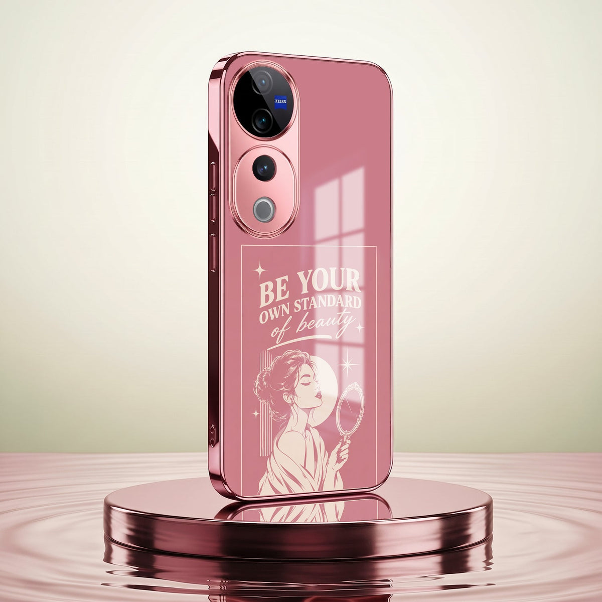 Vivo V40 Pro 5G Luxury Aesthetic Girl Pink Electroplated Glass Phone Back Case