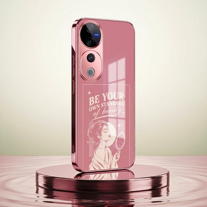 Vivo V40 Pro 5G Luxury Aesthetic Girl Pink Electroplated Glass Phone Back Case