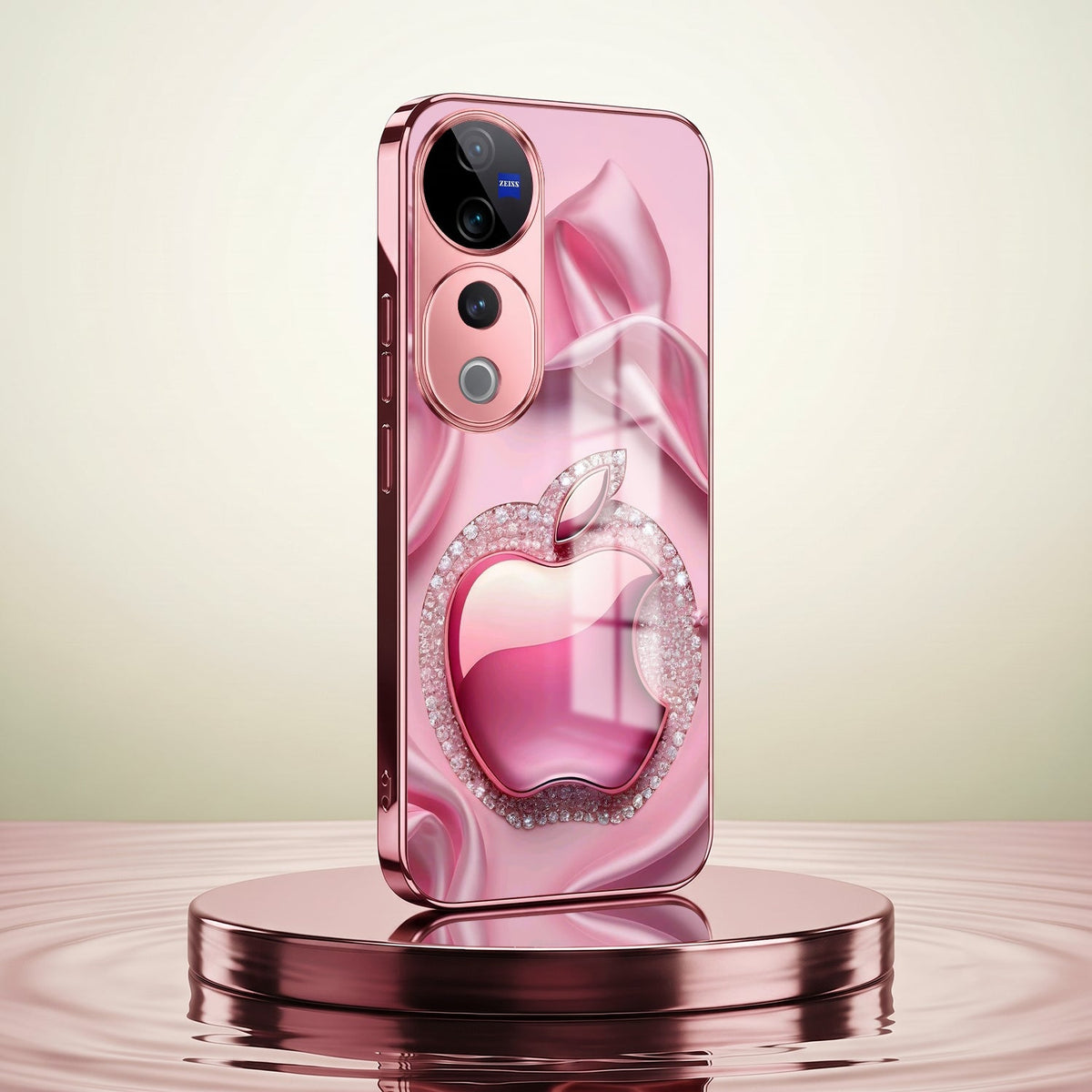 Vivo V40 Pro 5G Luxury Apple Logo Pink Electroplated Glass Phone Back Case